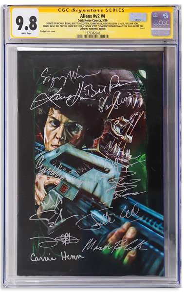 Aliens Cast-Signed Comic #4, Graded 9.8 -- Signed by 12 Key Cast Members Including Sigourney Weaver and Bill Paxton
